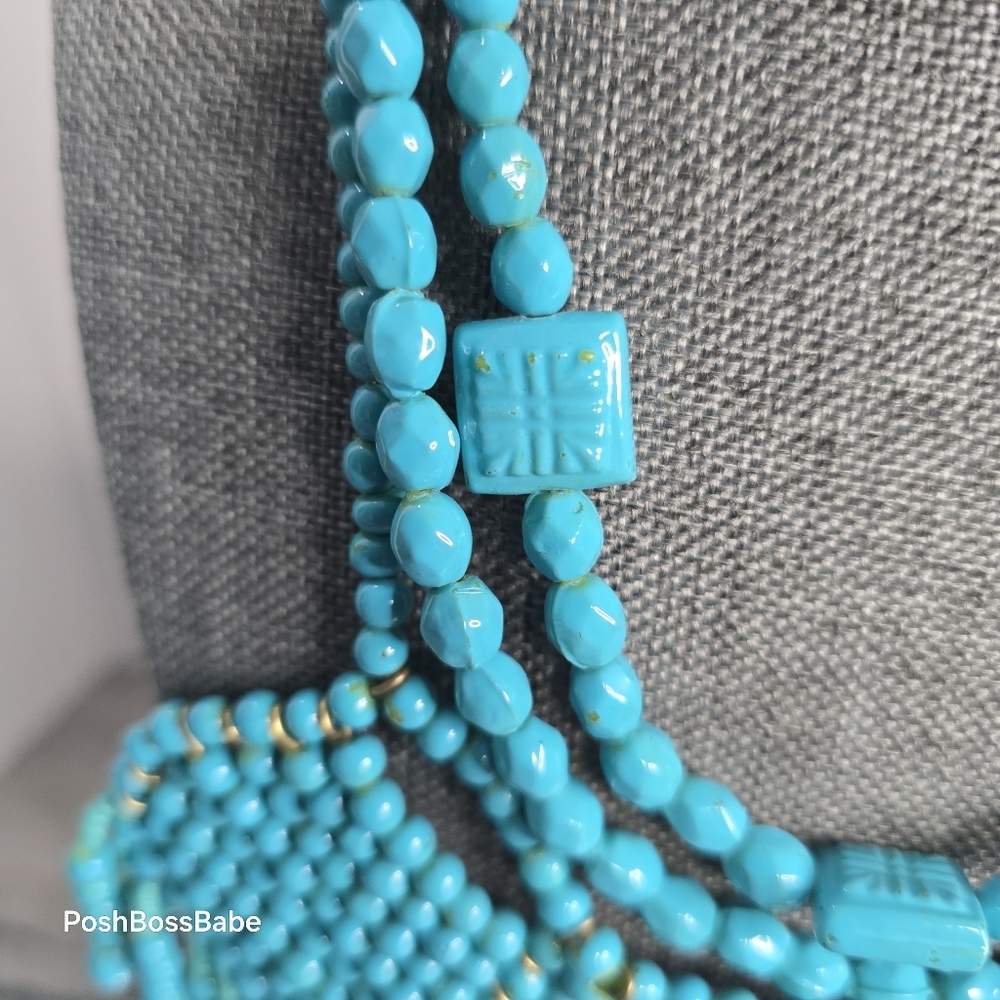 Layered Turquoise Bead Statement Bib Necklace Adj… - image 6